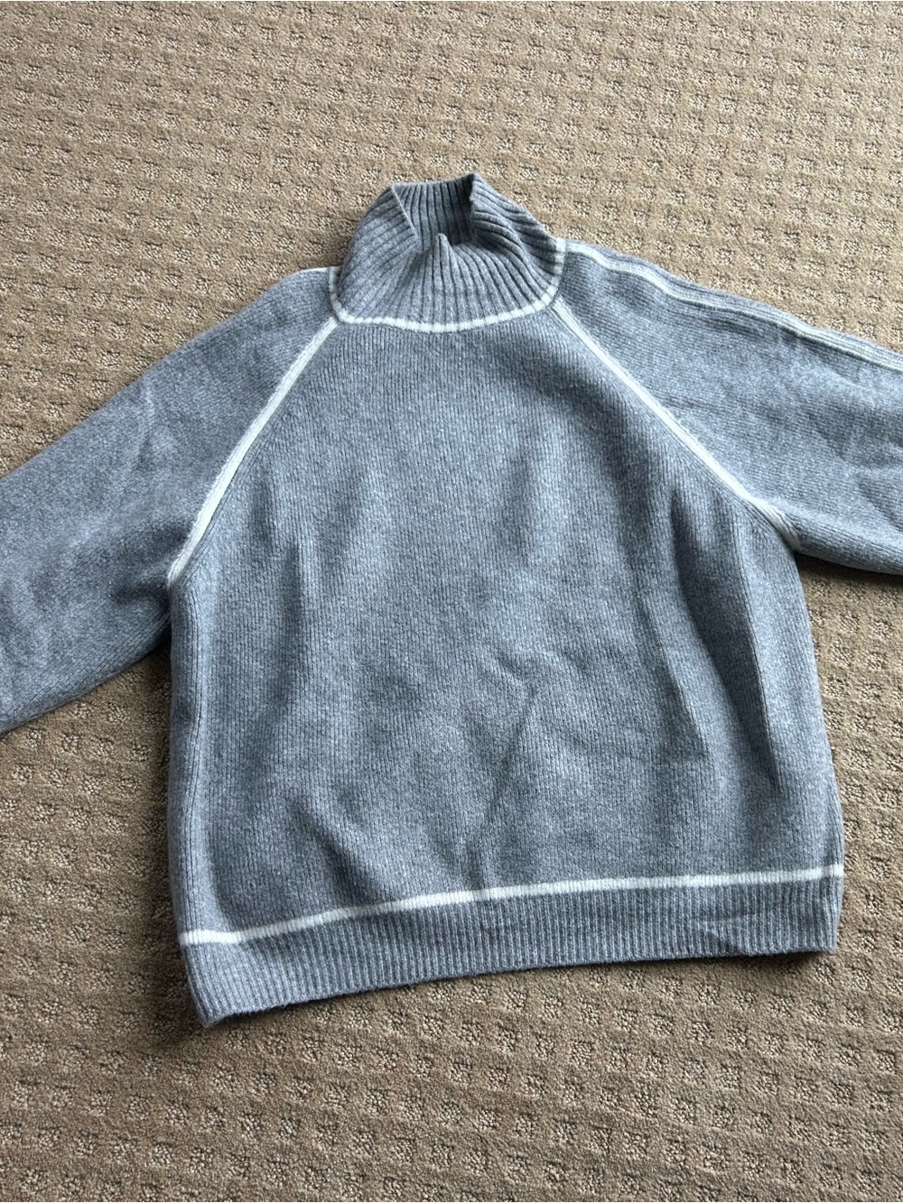 Mango Light Gray Turtleneck Sweater with Cream Piping